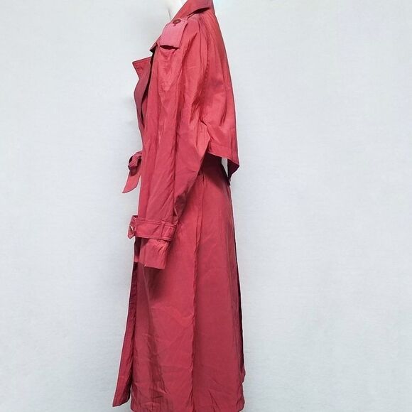 Rare Vintage 70s London Fog Red Taffeta Double Breasted Notched Collar Raincoat - Picture 7 of 16